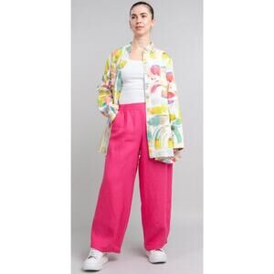 LUUKAA Hot Pink Linen Wide Leg Pull On Trouser Style Relaxed Luxury Pants 12